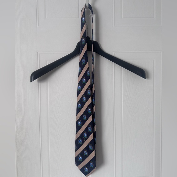 Navy and Beige Patterned Tie - Picture 1 of 5